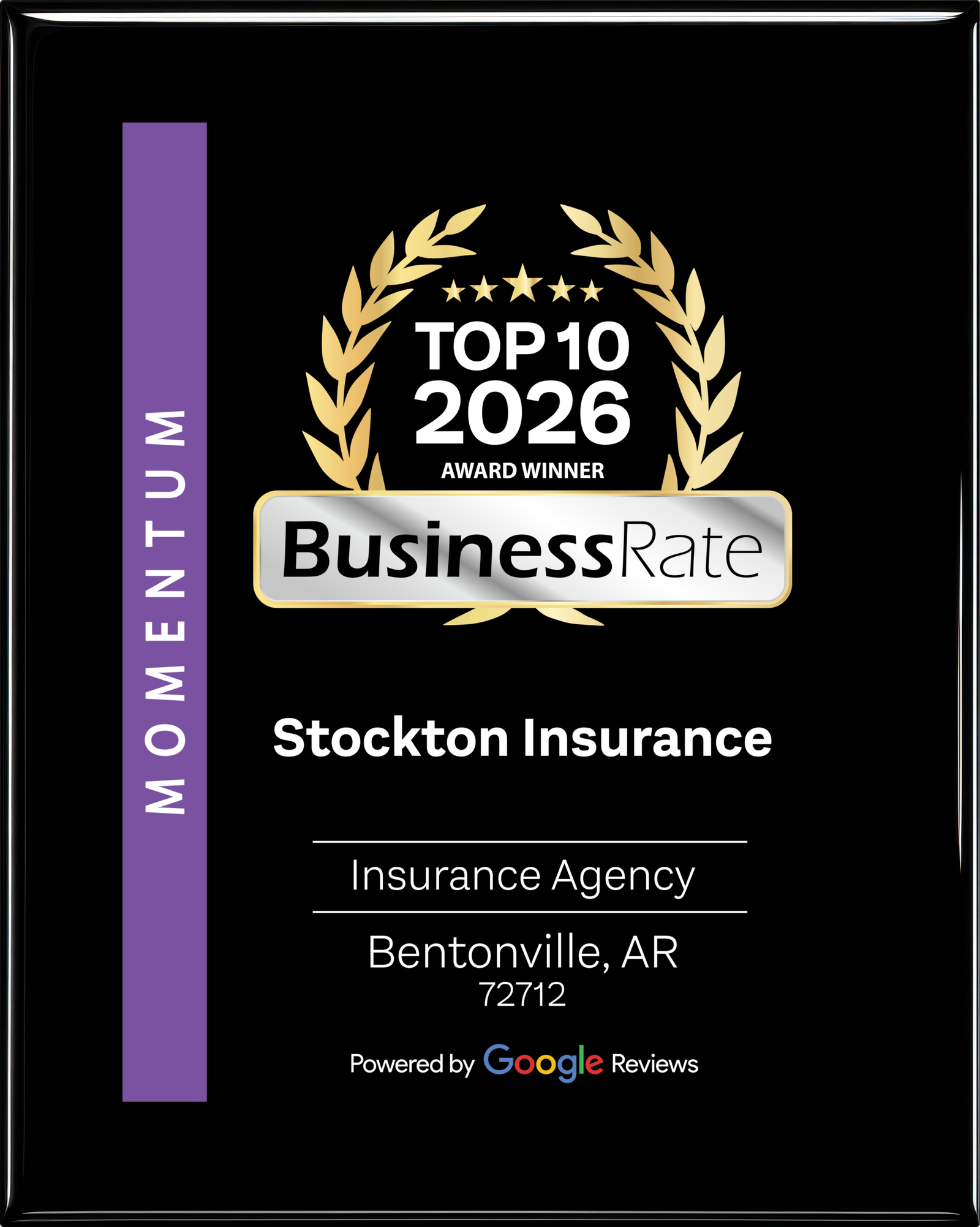 Stockton Agency award plaque